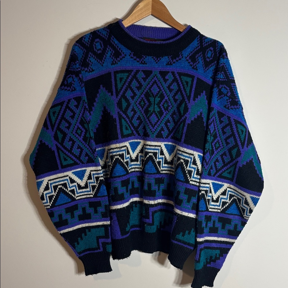 Vintage Today’s News Sweater Southwest Geometric Grandpa Lg - Picture 2 of 4